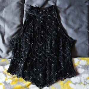 Black Beaded Halter Top